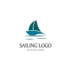 Sailboat or sailing boat logo with waves of waves. Using the logo icon design concept vector illustration template