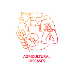 Agricultural diseases red gradient concept icon. Livestock, crops loss. Challenges to achieving food security abstract idea thin line illustration. Isolated outline drawing. Myriad Pro-Bold fonts used