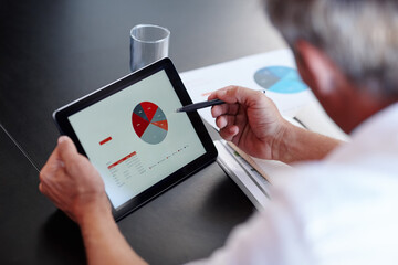 Wireless wealth management. Cropped shot of a businessman looking at graphs on a digital tablet in an office.
