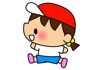 走る,運動会,体育祭,リレー,子供,小学生,幼稚園,保育園,小学校,学校,体育,運動,体操服,徒競走,人物,女の子,競走,かけっこ,帽子,学校行事,かわいい,イラスト,素材,単品,単体