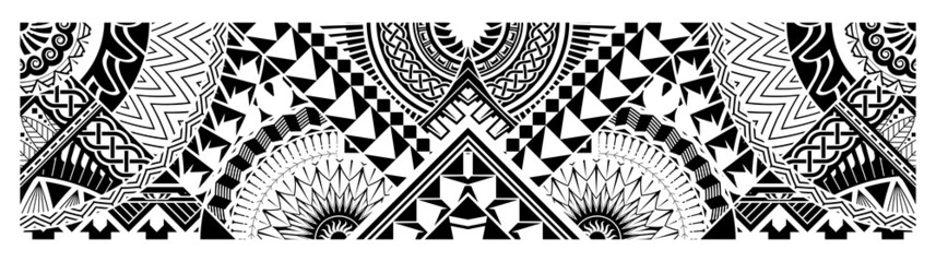 Art tattoo sleeve in polynesian style border