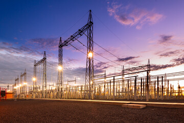 Fototapeta na wymiar Electric substation in Asuncion, Paraguay at dawn