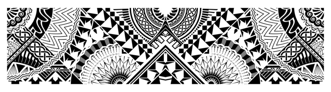 Art tattoo sleeve in polynesian style border