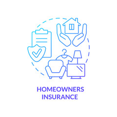 Homeowners insurance blue gradient concept icon. House protection. Type of property financial protection abstract idea thin line illustration. Isolated outline drawing. Myriad Pro-Bold font used