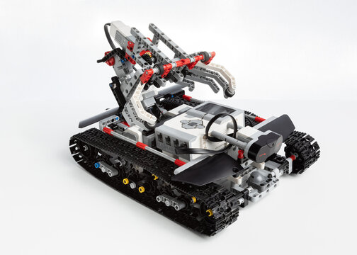 Gomel.Belarus - November 6.2021: Robot Lego Mindstorms EV3. STEM education.Technology and programming robotics. School Robotics