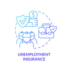 Unemployment insurance blue gradient concept icon. Federal social financial support includes abstract idea thin line illustration. Isolated outline drawing. Myriad Pro-Bold font used