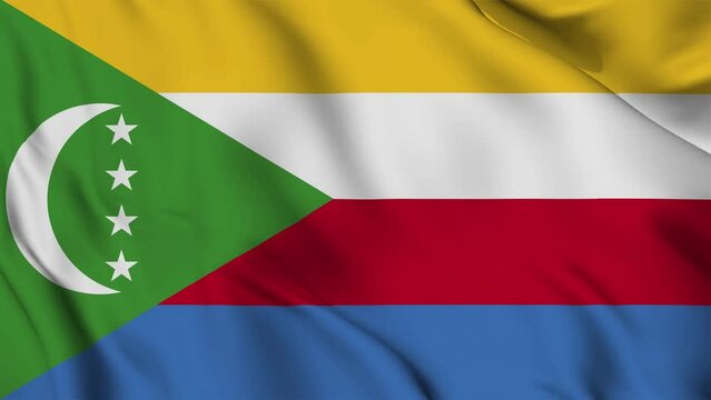 Comoros flag waving looping footage Full 4K (3840 x 2160) Realistic Comoros Flag Looping background. Looping Closeup Full 4K (3840 x 2160) footage. Comoros country flags. July 6