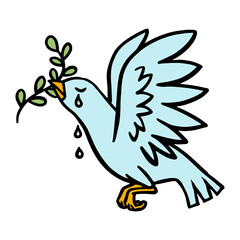 Dove olive peace concept. Hand drawn vector color illustration.