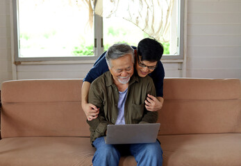 Happiness Asia family father and son fun activities at home.