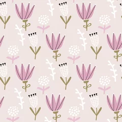 Fotobehang Pastel Naadloos abstract bloemenpatroon. Roze Lentebloemen op pastel achtergrond. Perfect voor stofontwerp, behang, kleding. vector illustratie