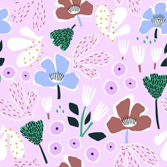 Rolgordijnen Seamless floral pattern with hand drawn flowers, branches. Blossom bright texture with flowers. Vector illustration © solodkayamari
