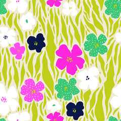 Seamless floral  pattern.Green summer, spring background. Perfect for fabric design, wallpaper, apparel. Vector illustration