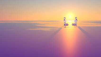 3d illustration of healing meditation at dawn
