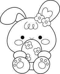 kawaii bunny holding an easter egg coloring page for children