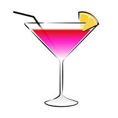 Cocktail with a straw and an orange slice