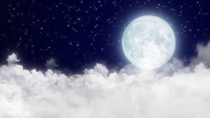 Naklejka na ściany i meble moon and clouds night sky, stars glowing and shiny