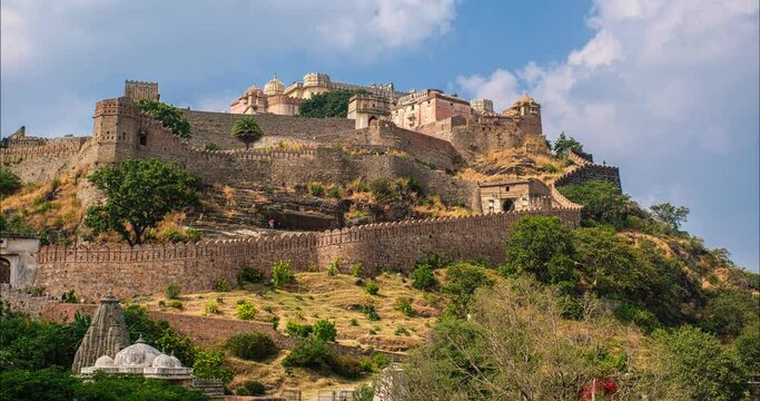 Time lapse of Kumbhalgarh fort famous indian tourist landmark. Rajasthan, India