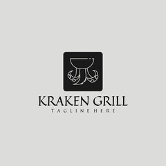 Kraken grill logo design inspiration. Flat modern restaurant logo template. Vector Illustration