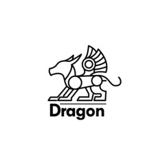 Line art dragon logo design template vector