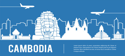 cambodia famous landmark silhouette style with text inside,vector illustration
