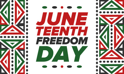 Juneteenth Independence Day. Freedom or Emancipation day. Annual american holiday, celebrated in June 19. African-American history and heritage. Poster, greeting card, banner and background. Vector