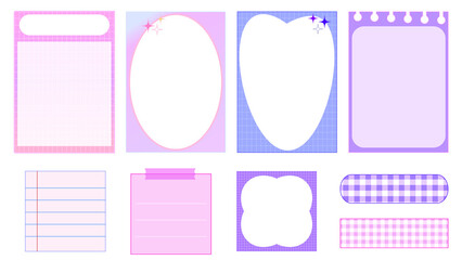set of cute pastel paper template, memo, planner, notepad, sticky note, reminder, journal. isolate, and printable