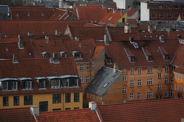 tiled roofs of houses in Denmark top view