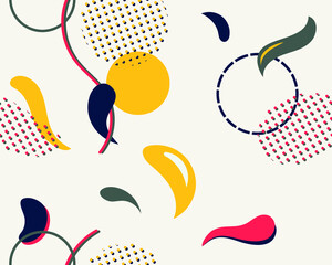Abstract vector seamless pattern with dots, splashes, circles. Abstract geometric background. 