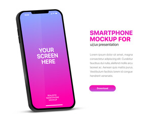 3d high quality vector smartphone mockups. Ultra realistic mobile device UI UX mockup for presentation template. 3d isometric phone with different angles views. Cellphone frame with  fillable field.