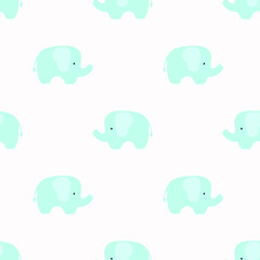 Vector seamless pattern with hand drawn cute blue elephant. Print with a blue elephant