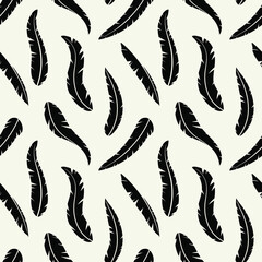 Seamless vector pattern with feathers. Trendy background with feathers silhouettes