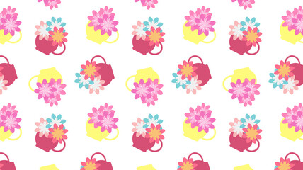 Seamless silhouette pattern of house flowers in pots isolated on white background.Vector illustration.