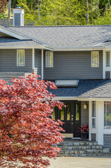 House and outdoor landscape at Spring in Vancouver, British Columbia, Canada.