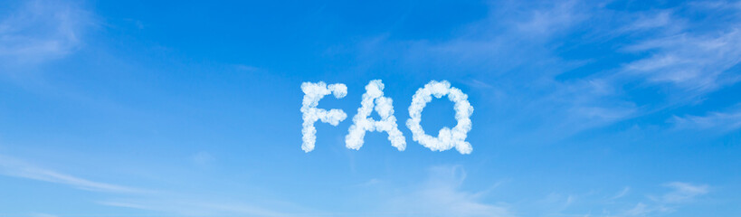 FAQ word made of clouds on blue sky background