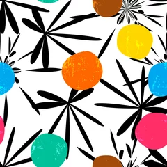Gordijnen seamless background pattern, with circles, elements, paint strokes and splashes © Kirsten Hinte