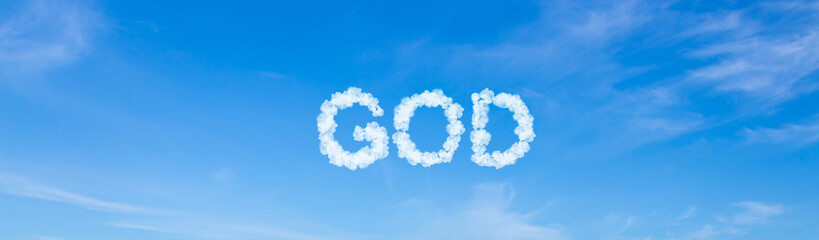 Naklejka premium God word made of clouds on blue sky background