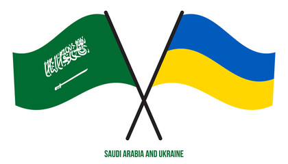 Saudi Arabia and Ukraine Flags Crossed And Waving Flat Style. Official Proportion. Correct Colors.
