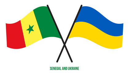 Senegal and Ukraine Flags Crossed And Waving Flat Style. Official Proportion. Correct Colors.