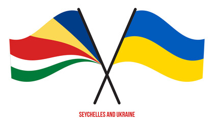 Seychelles and Ukraine Flags Crossed And Waving Flat Style. Official Proportion. Correct Colors.