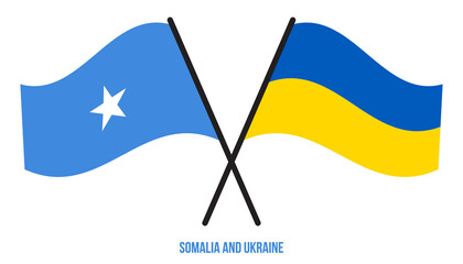 Somalia and Ukraine Flags Crossed And Waving Flat Style. Official Proportion. Correct Colors.