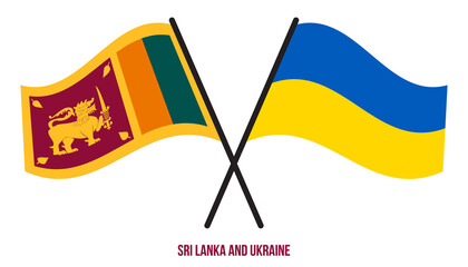 Sri Lanka and Ukraine Flags Crossed And Waving Flat Style. Official Proportion. Correct Colors.
