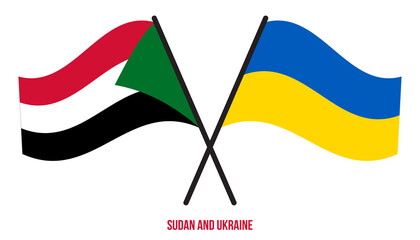 Sudan and Ukraine Flags Crossed And Waving Flat Style. Official Proportion. Correct Colors.
