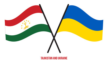 Tajikistan and Ukraine Flags Crossed And Waving Flat Style. Official Proportion. Correct Colors.