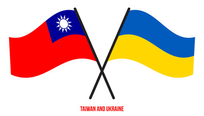 Taiwan and Ukraine Flags Crossed And Waving Flat Style. Official Proportion. Correct Colors.