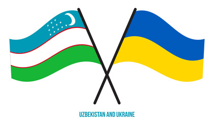 Uzbekistan and Ukraine Flags Crossed And Waving Flat Style. Official Proportion. Correct Colors.