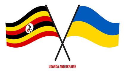 Uganda and Ukraine Flags Crossed And Waving Flat Style. Official Proportion. Correct Colors.