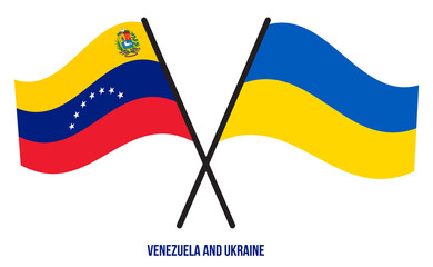 Venezuela and Ukraine Flags Crossed And Waving Flat Style. Official Proportion. Correct Colors.