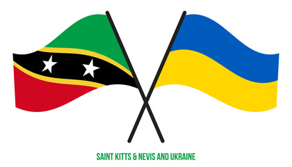 Saint Kitts & Nevis and Ukraine Flags Crossed And Waving Flat Style. Official Proportion.
