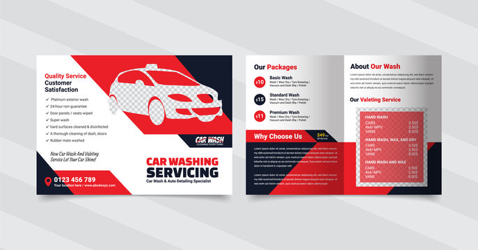 Car Wash Bi-fold Brochure Template,  Modern Car Wash Service  Brochure