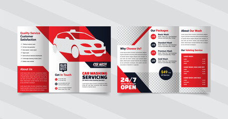 Car wash Bi-fold brochure template,  Modern Car Wash Service  Brochure